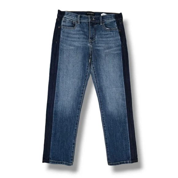 Banana Republic Premium Denim Girlfriend Two-Tone Blue Ankle Jeans - Size 27 - Picture 1 of 11
